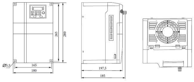 Размеры преобразователя частоты MCI-G5.5/P7.5-2B